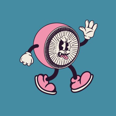Kiwi 'den Retro karakter tasarımı, basit vektör tasarımı, şirin çıkartma, karakter etiketi