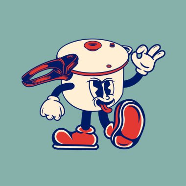 Basınç fırınının Retro karakter tasarımı, basit vektör tasarımı, şirin çıkartma, karakter etiketi