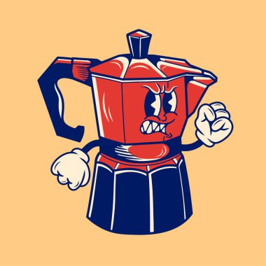 Moka pot 'tan eski karakter tasarımı, basit vektör tasarımı, şirin çıkartma, karakter çıkartması