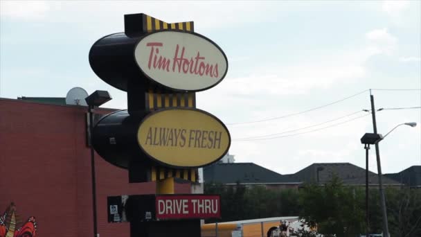 Vintage Tim Hortons Always Fresh Drive Signs Frame Left Shot — стоковое видео