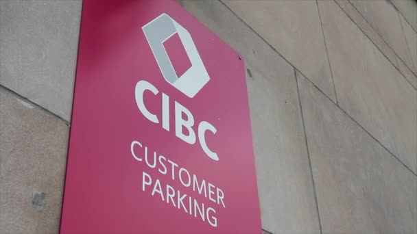 Cibc Kanadensisk Kejserlig Bank Handel Kund Parkering Tecken Ram Vänster — Stockvideo