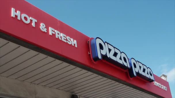 Voorste Belangrijkste Teken Van Pizza Pizza Restaurant Winkel Die Ook — Stockvideo
