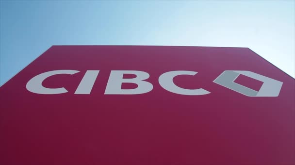 Cibc Kanadensisk Kejserlig Bank Handel Tecken Sköt Lågt Underifrån Ser — Stockvideo