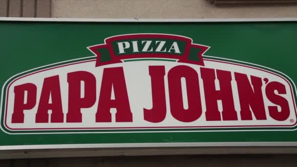 Pizza Papa Johns Rectangle Signe Légende Rouge Sur Fond Blanc — Video