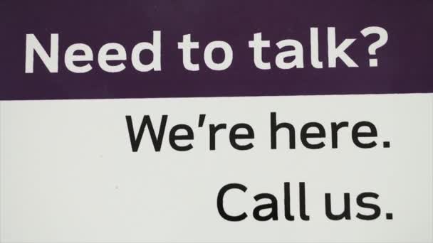 Need Talk Were Here Call Sign White Black Print Purple — Stock Video
