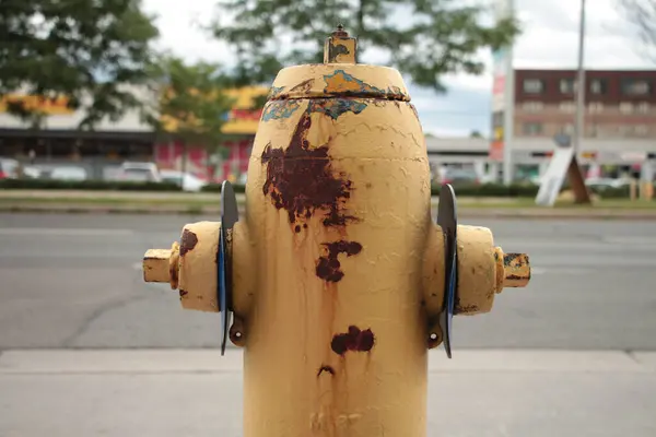 Jumătate Din Vechile Bătăi Ruginind Ciupirea Hidrantului Galben Foc Prim — Fotografie, imagine de stoc