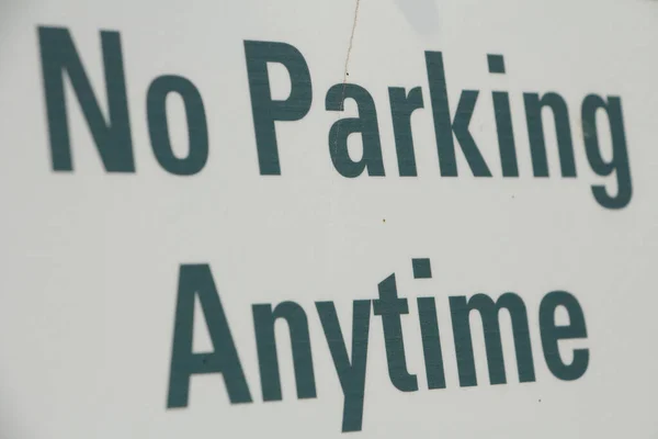 Parking Anytime Print Sign Black Writing White Background Shot Angle — Stock Photo, Image