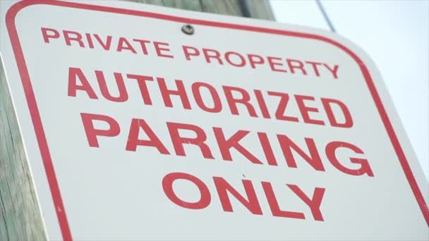 Private Property Authorized Parking Only Sign Red Writing White Background — Stock Video