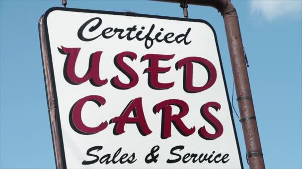 Certified Used Cars Writing Caption Text Sign Hanging Metal Post — Stock Video