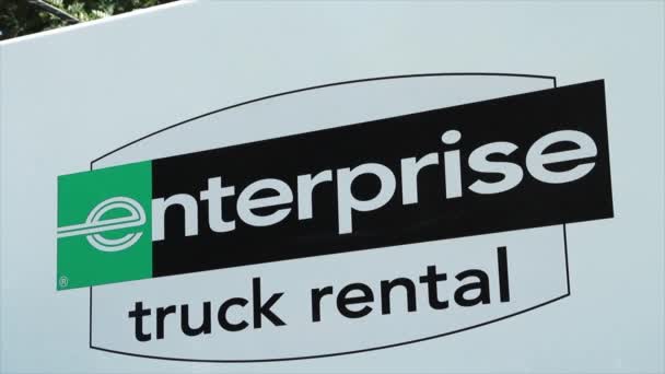 Enterprise Truck Rental Logo Side White Rental Truck Trees Leaves — Stock Video