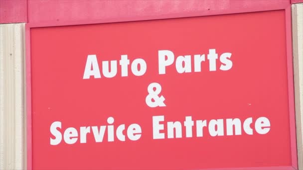 Auto Parts Service Entrance Sign Hot Summer Day White Writing — Stock Video