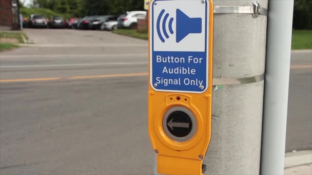 Кнопка Слышимого Сигнала Кнопка Пешеходного Перехода Иллюстрацией Громкоговорителя Делает Шум — стоковое видео