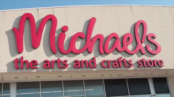 Майклс Вивіска Логотипу Магазину Мистецтв Ремесел Передньому Вході Магазину — стокове відео