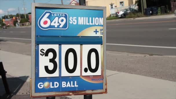 Lotto 649 Εκατομμύρια Δολάρια Τριάντα Δολάρια Χρυσό Σήμα Μπάλα Λογότυπο — Αρχείο Βίντεο