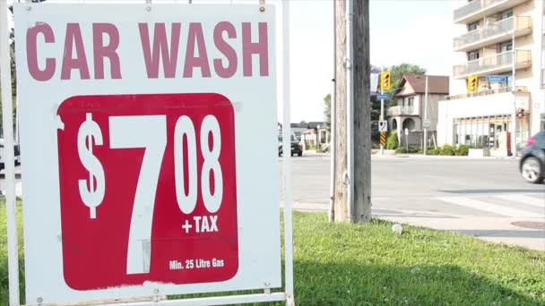 Car Wash 708 Dollars Tax Minimum Litre Gas Sign Advertisement — Stock Video