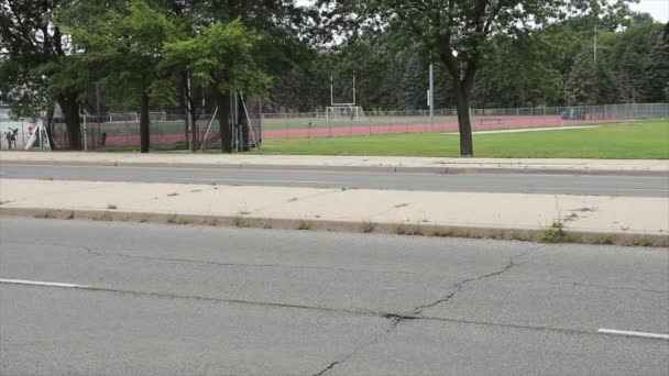 Football Soccer Stadium Field Track Shot Road Street Yellow Goal — Stock Video