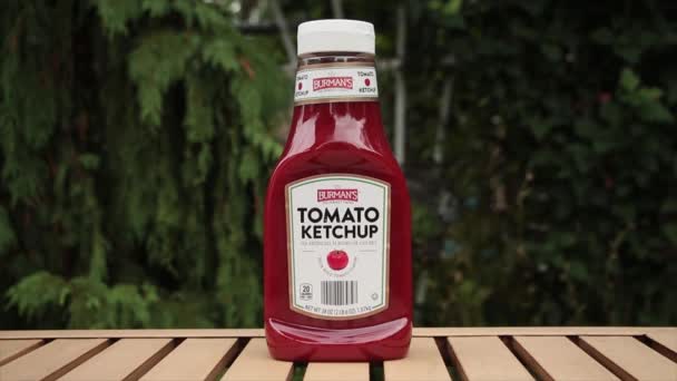 Burmans Perfect Finish Tomato Ketchup Artificial Flavors Colors Container Bottle — Stock Video