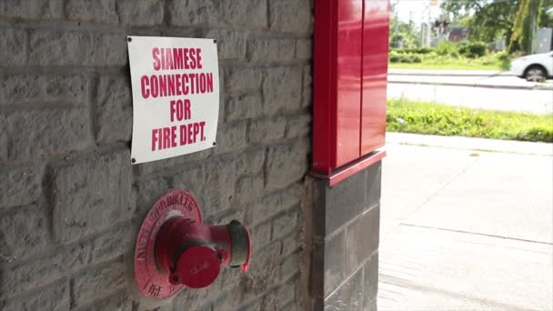 Siamese Connection Fire Dept Department Writing Caption Text Square White — Stock Video