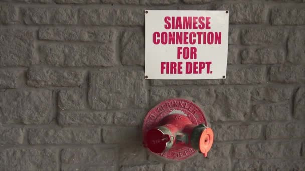 Siamese Connection Fire Dept Department Writing Caption Text Square White — Stock Video