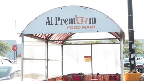 Premium Food Mart Supermercado Mercearia Logotipo Loja Sinal Supermercado Carrinho — Vídeo de Stock