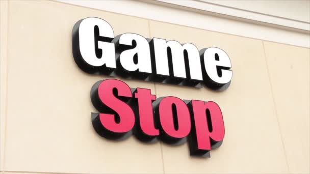 Gra Stop Sklep Logo Sklepu Beżowym Budynku Pisanie Podpis Tekst — Wideo stockowe