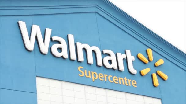 월마트 슈퍼마켓 백화점 파란색 노란색 클로즈업 — 비디오