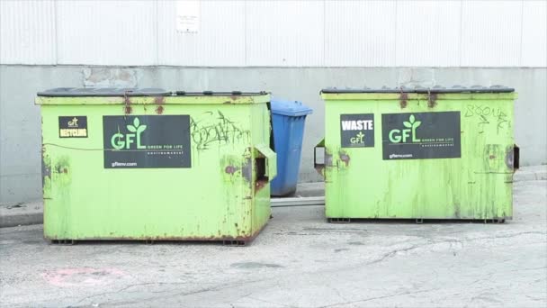Twee Gfl Groen Voor Het Leven Groene Afvalcontainers Naast Elke — Stockvideo