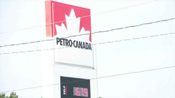石油加那达加油站标志标志 标价167 9168美元 下方为数字红空两色 前面为电线供电 — 图库视频影像