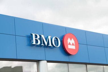 Montreal bankasının banka logosu, mavi kırmızı beyaz.