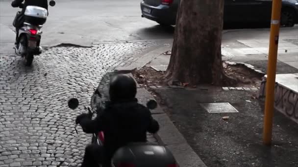 Cyclomoteurs Italiens Scooters Vespas Décollage Tir Conduite Partir Haut Point — Video