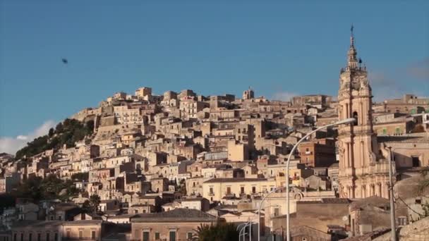 Modica Sicily Ιταλία Πόλη San Giorgio Καθεδρικός Ναός Κτίρια Σπίτια — Αρχείο Βίντεο