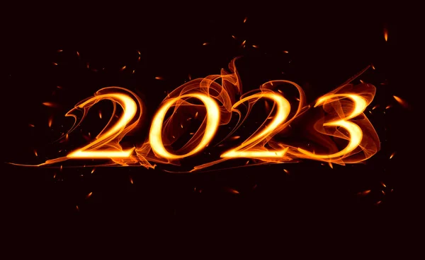 Fiery Numbers 2023 Sparks Black Background — Stock Photo, Image