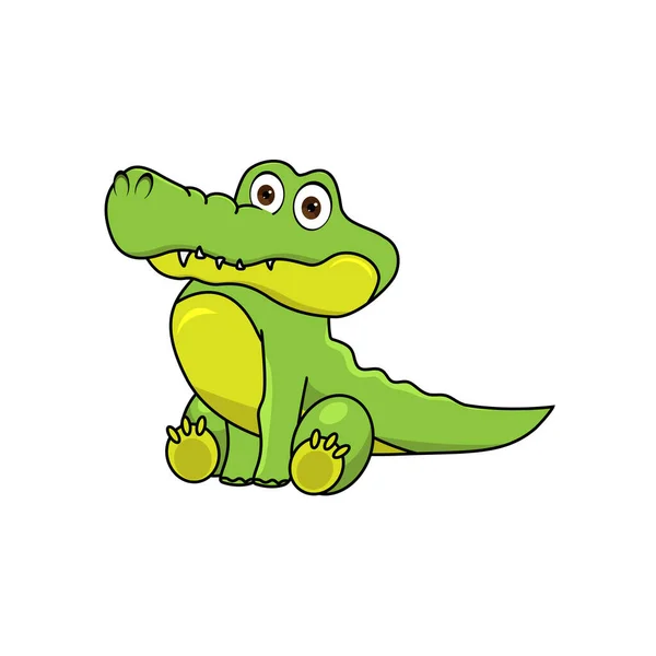 Cute Drawn Cartoon Green Crocodile Isolated White Background Vector Illustration — Stock Vector