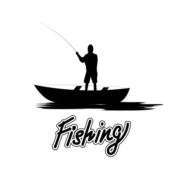 Ψαράς Μια Βάρκα Καλάμι Ψαρέματος Λευκό Φόντο Λογότυπο Αλιείας Εικόνα — Διανυσματικό Αρχείο