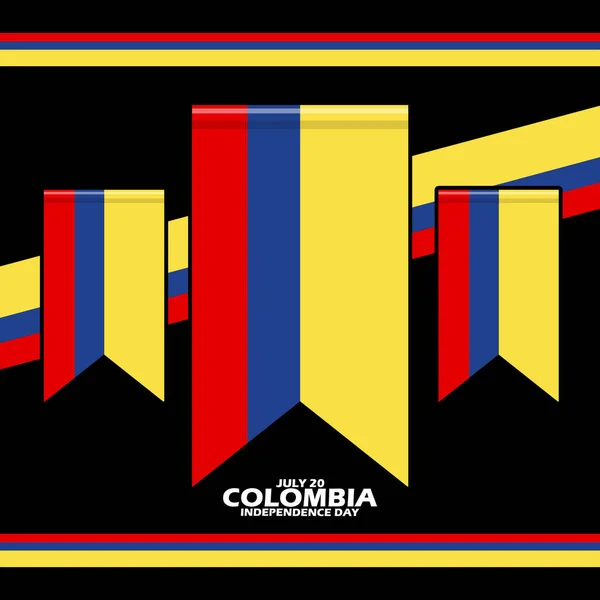 Colombian Flags Ribbons Bold Text Black Background Commemorate Colombia Independence — Stock Vector