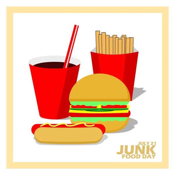 Alcuni Fast Food Come Hamburger Hot Dog Patatine Fritte Bicchiere — Vettoriale Stock