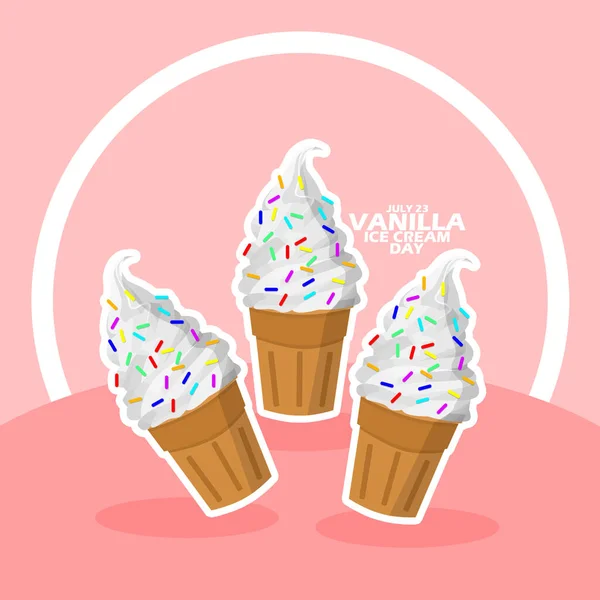 Tři Vanilkové Zmrzliny Posypané Posypy Růžovém Stole Rámečky Tučným Textem — Stockový vektor