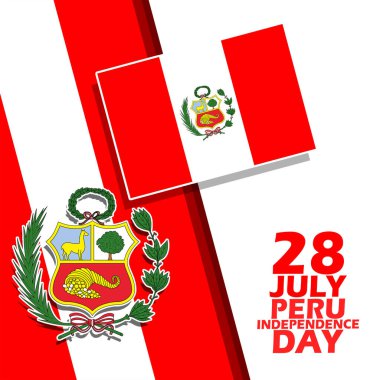 28 Temmuz 'daki Peru Bağımsızlık Günü anısına beyaz zemin üzerine kurdele ve kalın metinli Peru bayrağı