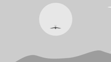 Güneşli bir günde dağların üzerinden paraşütçülerle geçen bir uçak. Animasyon Arkaplanı, 4k, 2d animasyon