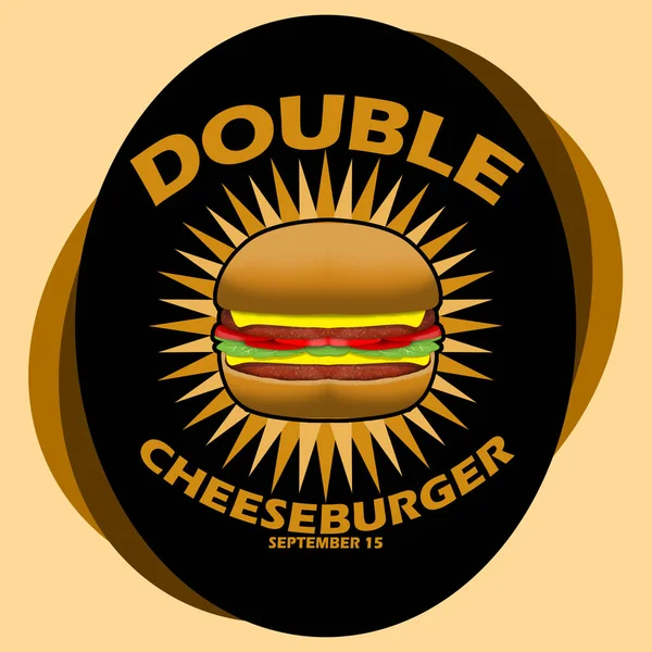 Ένα Νόστιμο Διπλό Cheeseburger Τολμηρό Κείμενο Μαύρο Οβάλ Πλαίσιο Ανοιχτό — Διανυσματικό Αρχείο