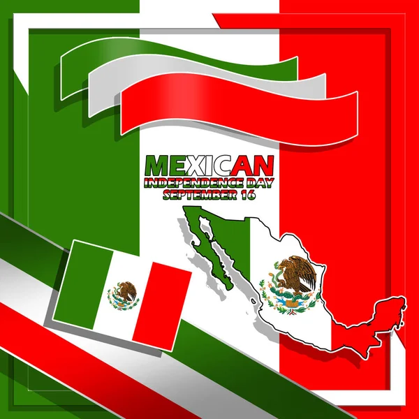 Мексика Карта Країни Прапор Стрічкою Рамкою Жирним Текстом Честь Дня — стоковий вектор