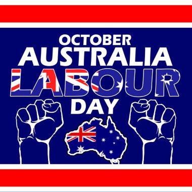 Avustralya haritası ve İşçi Bayramı anısına Ekim ayında Avustralya 'da koyu mavi arkaplanda bayrak.