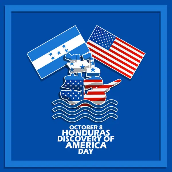 Banderas Hondureñas Americanas Barco Texto Negrita Marco Sobre Fondo Azul — Vector de stock