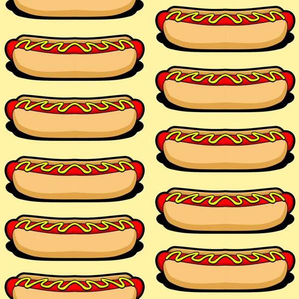Hot Dog Sem Costura Fundo Padrão Fundo Amarelo Claro Fundo —  Vetores de Stock