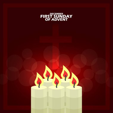 Advent 'in ilk pazar gününü anmak için kırmızı zemin üzerinde haç ve kaligrafik metin ile mumlar yakılıyor