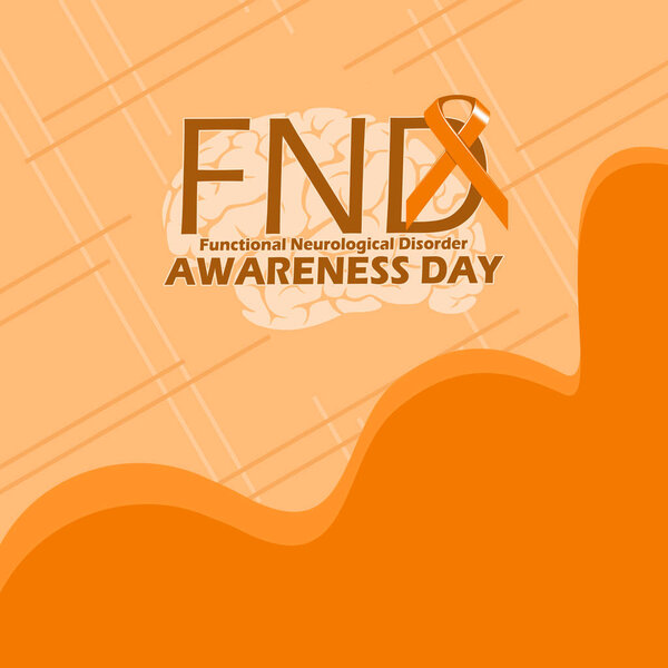 FND (Functional Neurological Disorders) Awareness Day event banner. Bold text with orange ribbon and brain on light orange background to commemorate on April 13th