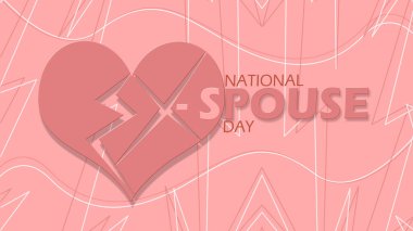 Ulusal Eski Eş Günü etkinlik afişi. 14 Nisan 'da kutlamak için pembe arka planda cesur bir mesajı olan kırık bir kalp.