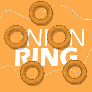 Ulusal Soğan Halkası bayrağı. 22 Haziran 'da kutlamak için turuncu arka planda kalın metinli kızarmış soğan halkaları.