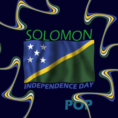 Solomon Adaları Bağımsızlık Günü bayrağı. Solomon Adası bayrağı 7 Temmuz 'da kutlamak için lacivert arka planda dalgalanıyor.