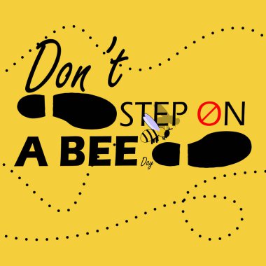 Arı Günü pankartına basma. 10 Temmuz 'da kutlamak için sarı arka planda cesur metinleri olan bir arı adımlarının üzerinden uçuyor.